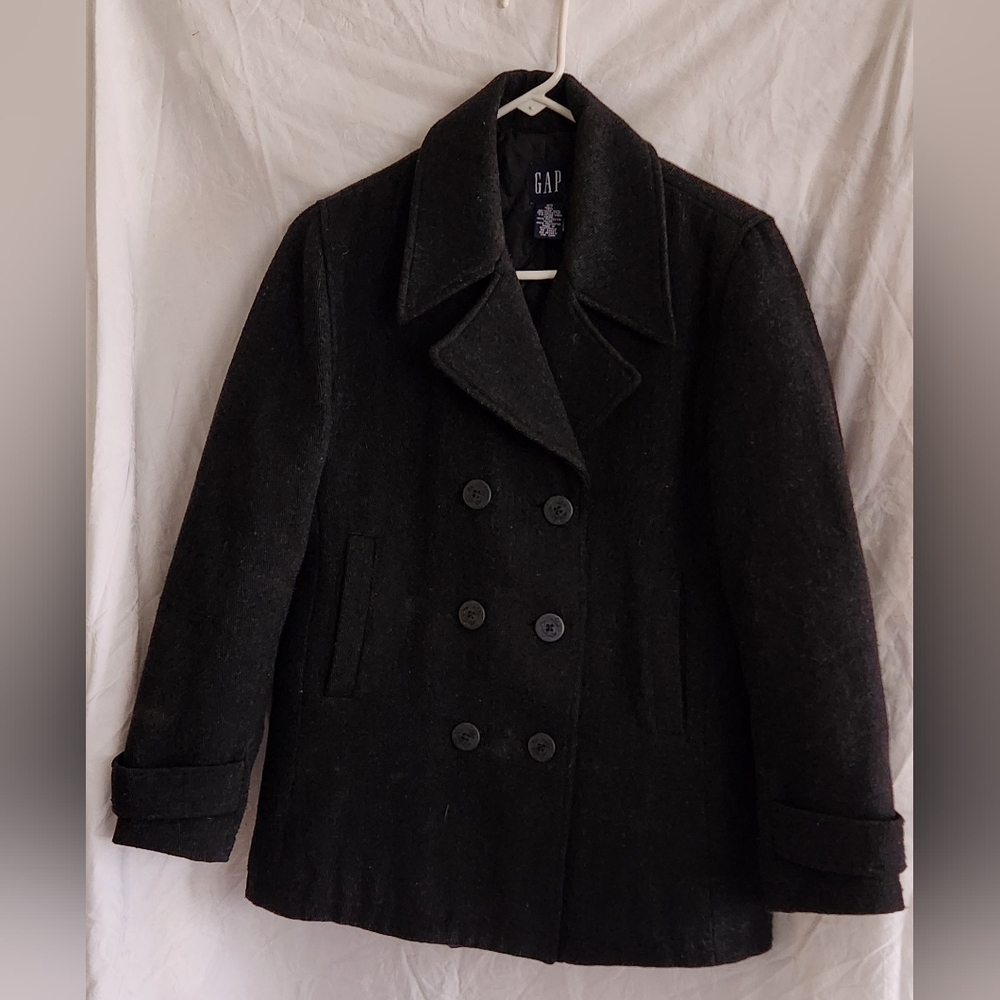 Gap Women's Black Double-breasted Recycled Wool Peacoat
